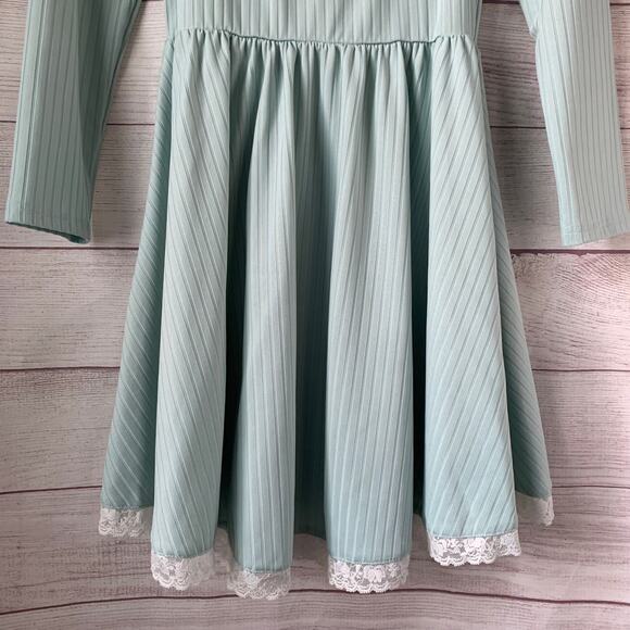 Light Blue Striped Dress with Lace Trim Coquette Ballet Skirt Size Small - Picture 8 of 13